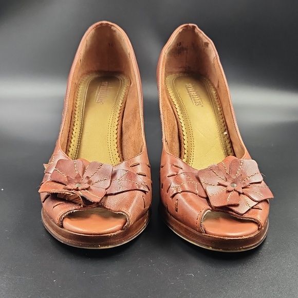Seychelles Womens Heels Memory Lane Retro Peep Toe Flower Detail Whiskey Size 10 - Picture 12 of 16
